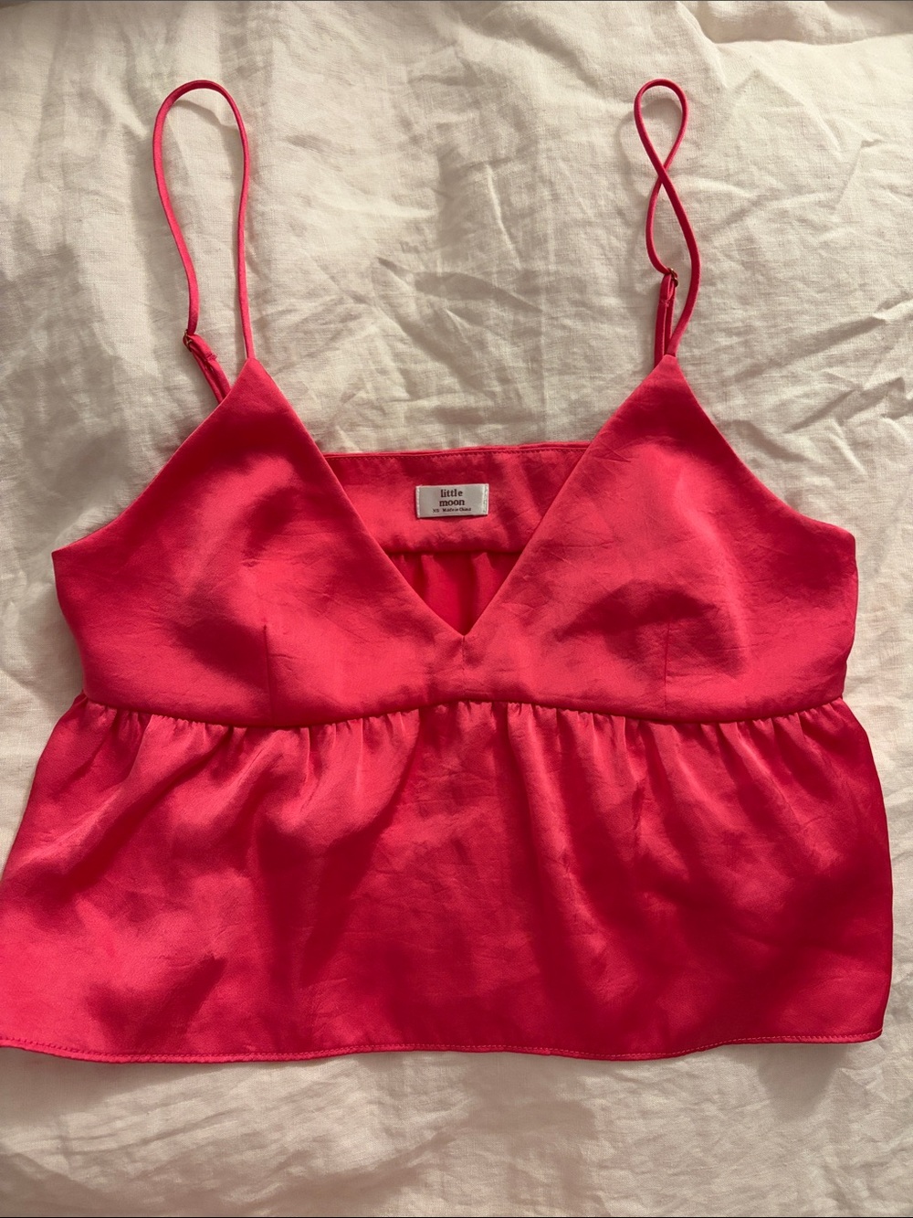 Little Moon Hot Pink Satin V-Neck Crop Camisole
